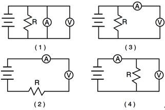 哪個(gè)電路圖正確顯示電流表A和電壓表V的連接